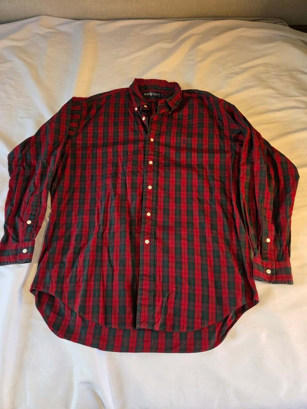 Ralph Lauren Blair Green Red Plaid Button Down Shirt L